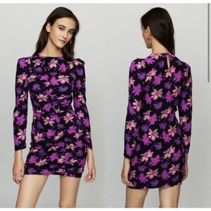 Maje Rosamar Ruched Long Sleeve Floral Mini Dress